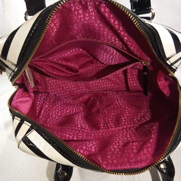 Kate Spade New York Black White Stripe Patent Leather Satchel Handbag - Picture 3 of 12